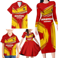 Malaysia Football Family Matching Long Sleeve Bodycon Dress and Hawaiian Shirt with Roaring Tiger and Red Yellow National Colors