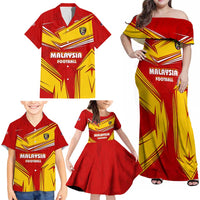 Malaysia Football Family Matching Off Shoulder Maxi Dress and Hawaiian Shirt with Roaring Tiger and Red Yellow National Colors