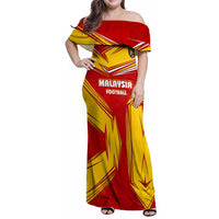 Malaysia Football Family Matching Off Shoulder Maxi Dress and Hawaiian Shirt with Roaring Tiger and Red Yellow National Colors