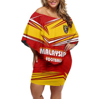 Malaysia Football Family Matching Off Shoulder Short Dress and Hawaiian Shirt with Roaring Tiger and Red Yellow National Colors
