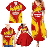 Malaysia Football Family Matching Summer Maxi Dress and Hawaiian Shirt with Roaring Tiger and Red Yellow National Colors