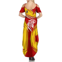 Malaysia Football Family Matching Summer Maxi Dress and Hawaiian Shirt with Roaring Tiger and Red Yellow National Colors