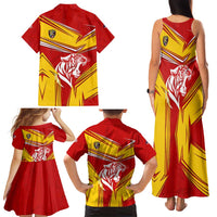 Malaysia Football Family Matching Tank Maxi Dress and Hawaiian Shirt with Roaring Tiger and Red Yellow National Colors