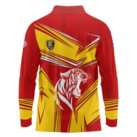 Malaysia Football Long Sleeve Polo Shirt with Roaring Tiger and Red Yellow National Colors