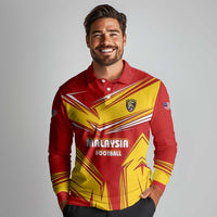 Malaysia Football Long Sleeve Polo Shirt with Roaring Tiger and Red Yellow National Colors