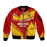 Malaysia Football Sleeve Zip Bomber Jacket with Roaring Tiger and Red Yellow National Colors