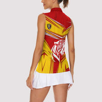 Malaysia Football Women Sleeveless Polo Shirt with Roaring Tiger and Red Yellow National Colors