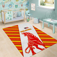 Malaysia National Crest Area Rug with Red Tiger and Traditional Batik Yellow White