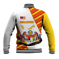 Malaysia National Crest Baseball Jacket with Red Tiger and Traditional Batik Yellow White