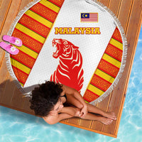 Malaysia National Crest Beach Blanket with Red Tiger and Traditional Batik Yellow White