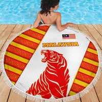 Malaysia National Crest Beach Blanket with Red Tiger and Traditional Batik Yellow White