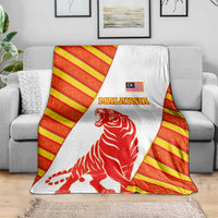 Malaysia National Crest Blanket with Red Tiger and Traditional Batik Yellow White