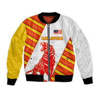 Malaysia National Crest Bomber Jacket with Red Tiger and Traditional Batik Yellow White
