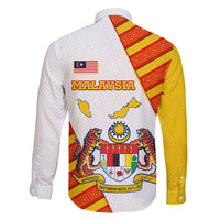 Malaysia National Crest Family Matching Mermaid Dress and Hawaiian Shirt with Red Tiger and Traditional Batik Yellow White