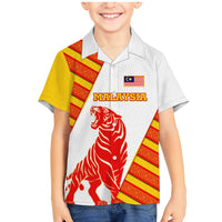 Malaysia National Crest Family Matching Mermaid Dress and Hawaiian Shirt with Red Tiger and Traditional Batik Yellow White