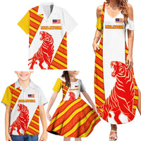 Malaysia National Crest Family Matching Summer Maxi Dress and Hawaiian Shirt with Red Tiger and Traditional Batik Yellow White