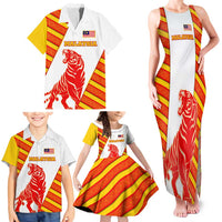 Malaysia National Crest Family Matching Tank Maxi Dress and Hawaiian Shirt with Red Tiger and Traditional Batik Yellow White
