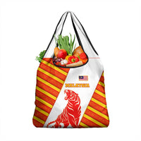 Malaysia National Crest Grocery Bag with Red Tiger and Traditional Batik Yellow White