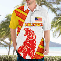 Malaysia National Crest Hawaiian Shirt with Red Tiger and Traditional Batik Yellow White