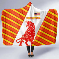 Malaysia National Crest Hooded Blanket with Red Tiger and Traditional Batik Yellow White