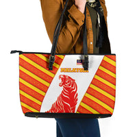 Malaysia National Crest Leather Tote Bag with Red Tiger and Traditional Batik Yellow White