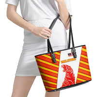 Malaysia National Crest Leather Tote Bag with Red Tiger and Traditional Batik Yellow White