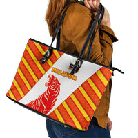 Malaysia National Crest Leather Tote Bag with Red Tiger and Traditional Batik Yellow White