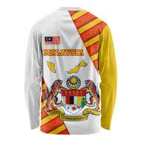 Malaysia National Crest Long Sleeve Shirt with Red Tiger and Traditional Batik Yellow White