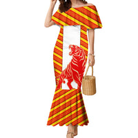 Malaysia National Crest Mermaid Dress with Red Tiger and Traditional Batik Yellow White