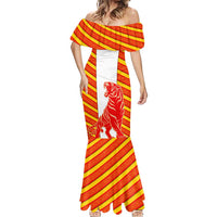 Malaysia National Crest Mermaid Dress with Red Tiger and Traditional Batik Yellow White