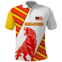 Malaysia National Crest Polo Shirt with Red Tiger and Traditional Batik Yellow White