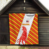 Malaysia National Crest Quilt with Red Tiger and Traditional Batik Yellow White