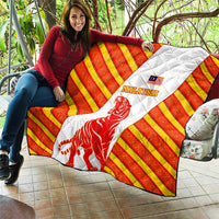 Malaysia National Crest Quilt with Red Tiger and Traditional Batik Yellow White