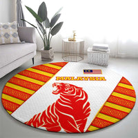 Malaysia National Crest Round Carpet with Red Tiger and Traditional Batik Yellow White