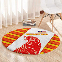 Malaysia National Crest Round Carpet with Red Tiger and Traditional Batik Yellow White