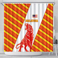 Malaysia National Crest Shower Curtain with Red Tiger and Traditional Batik Yellow White