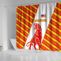 Malaysia National Crest Shower Curtain with Red Tiger and Traditional Batik Yellow White