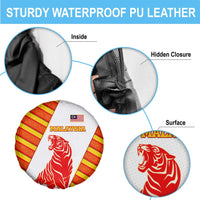 Malaysia National Crest Spare Tire Cover with Red Tiger and Traditional Batik Yellow White