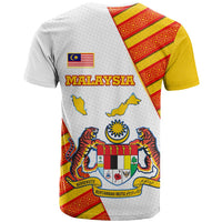 Malaysia National Crest T Shirt with Red Tiger and Traditional Batik Yellow White