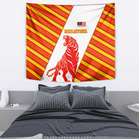 Malaysia National Crest Tapestry with Red Tiger and Traditional Batik Yellow White