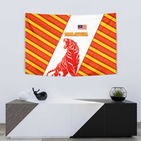 Malaysia National Crest Tapestry with Red Tiger and Traditional Batik Yellow White