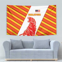 Malaysia National Crest Tapestry with Red Tiger and Traditional Batik Yellow White