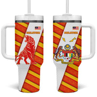 Malaysia National Crest Tumbler With Handle with Red Tiger and Traditional Batik Yellow White