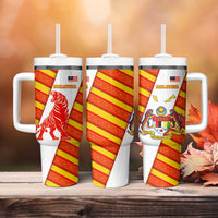 Malaysia National Crest Tumbler With Handle with Red Tiger and Traditional Batik Yellow White
