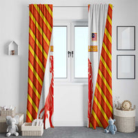 Malaysia National Crest Window Curtain with Red Tiger and Traditional Batik Yellow White