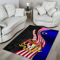 Malaysia Coat of Arms Area Rug with National Flag and Black Batik Pattern