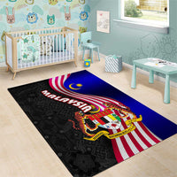 Malaysia Coat of Arms Area Rug with National Flag and Black Batik Pattern