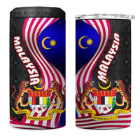 Malaysia Coat of Arms 4 in 1 Can Cooler Tumbler with National Flag and Black Batik Pattern