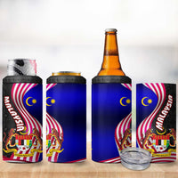 Malaysia Coat of Arms 4 in 1 Can Cooler Tumbler with National Flag and Black Batik Pattern