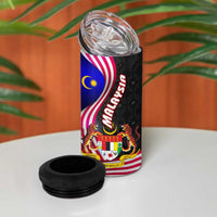 Malaysia Coat of Arms 4 in 1 Can Cooler Tumbler with National Flag and Black Batik Pattern